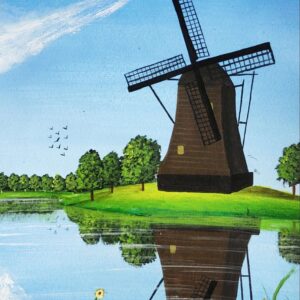 Diamond Painting Windmolen Reflectie voorbeeldafbeelding van het volledige ontwerp