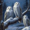 Diamond Painting Winter Uilen voorbeeldafbeelding van het volledige ontwerp