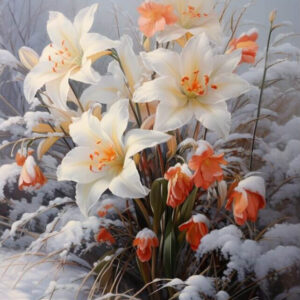 Diamond Painting Winterbloemen voorbeeldafbeelding van het volledige ontwerp