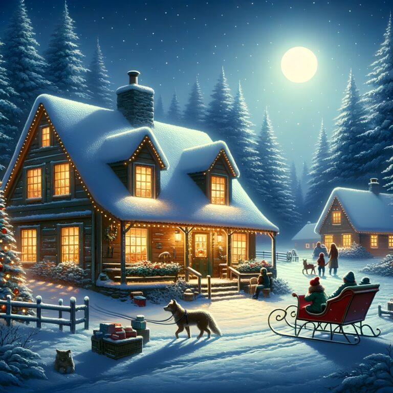 Diamond Painting - Winterhuis bij maanlicht voorbeeldafbeelding van het volledige ontwerp