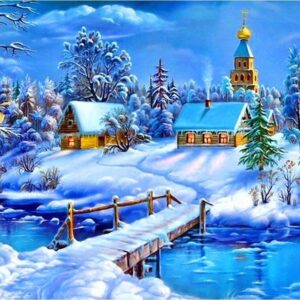 Diamond Painting Winterlandschap voorbeeldafbeelding van het volledige ontwerp
