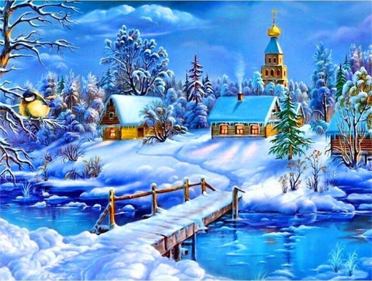 Diamond Painting Winterlandschap voorbeeldafbeelding van het volledige ontwerp