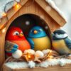 Diamond Painting Winterse Vogels in een Warm Nest voorbeeldafbeelding van het volledige ontwerp