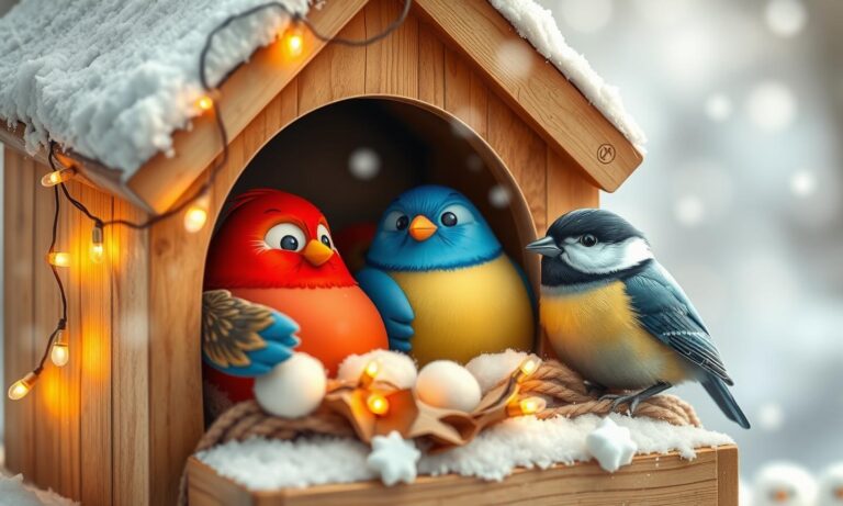 Diamond Painting Winterse Vogels in een Warm Nest voorbeeldafbeelding van het volledige ontwerp