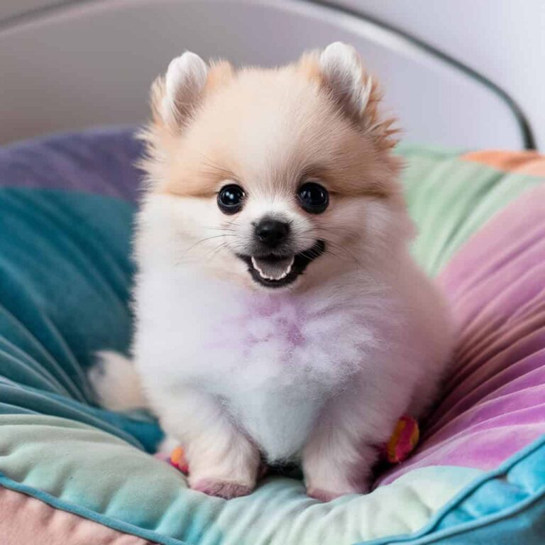 Diamond Painting Witte Pomeranian puppy voorbeeldafbeelding van het volledige ontwerp