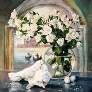 Diamond Painting Witte Roos - Duiven voorbeeldafbeelding van het volledige ontwerp