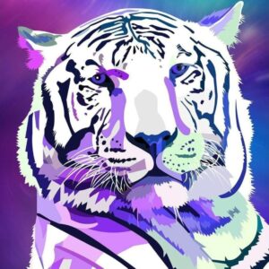 Diamond Painting Witte Tijger Galaxy voorbeeldafbeelding van het volledige ontwerp