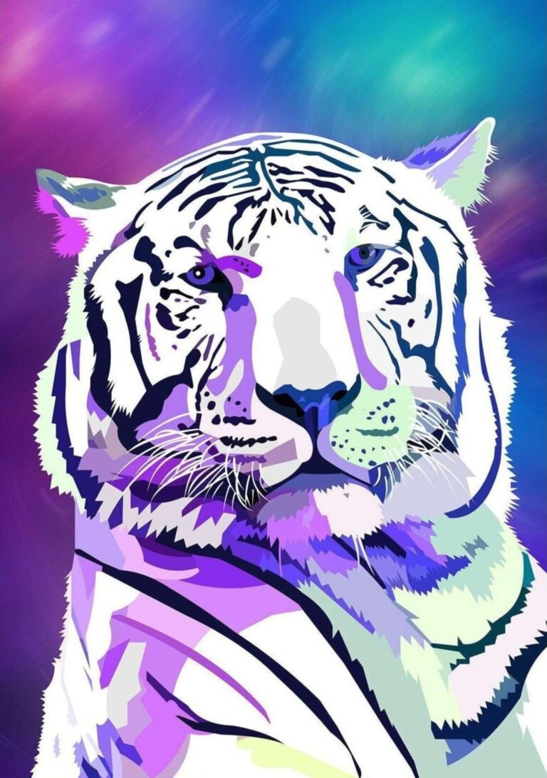Diamond Painting Witte Tijger Galaxy voorbeeldafbeelding van het volledige ontwerp