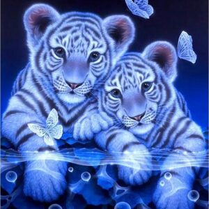 Diamond Painting Witte Tijger Welpjes voorbeeldafbeelding van het volledige ontwerp