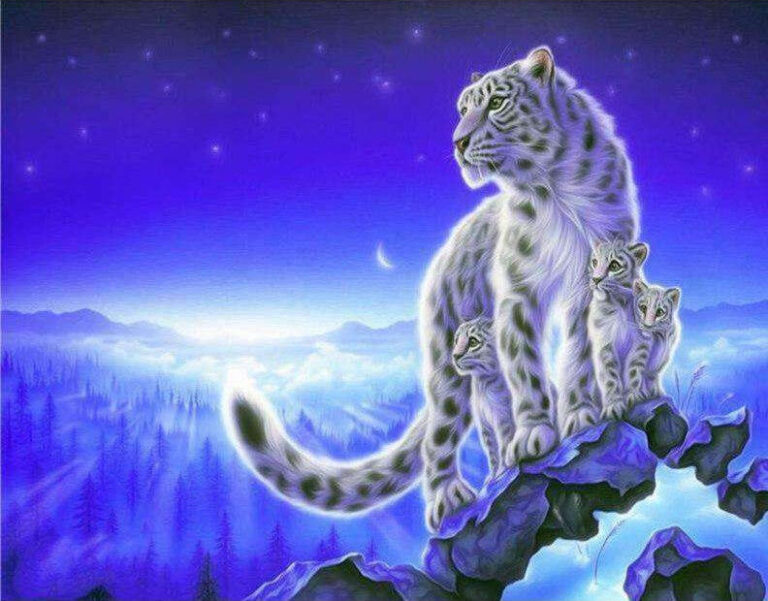 Diamond Painting Witte Tijgers Op Een Berg voorbeeldafbeelding van het volledige ontwerp