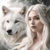 Diamond Painting Witte Wolf Met Blond Meisje voorbeeldafbeelding van het volledige ontwerp