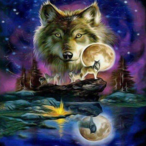 Diamond Painting Wolf Bij Volle Maan voorbeeldafbeelding van het volledige ontwerp