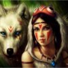 Diamond Painting Wolf Vrouw Speer voorbeeldafbeelding van het volledige ontwerp