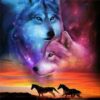 Diamond Painting Wolven En Paarden voorbeeldafbeelding van het volledige ontwerp