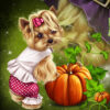 Diamond Painting Yorkshire Terriër Halloween voorbeeldafbeelding van het volledige ontwerp