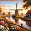 Diamond Painting Zaanse Schans Nederland Molens voorbeeldafbeelding van het volledige ontwerp