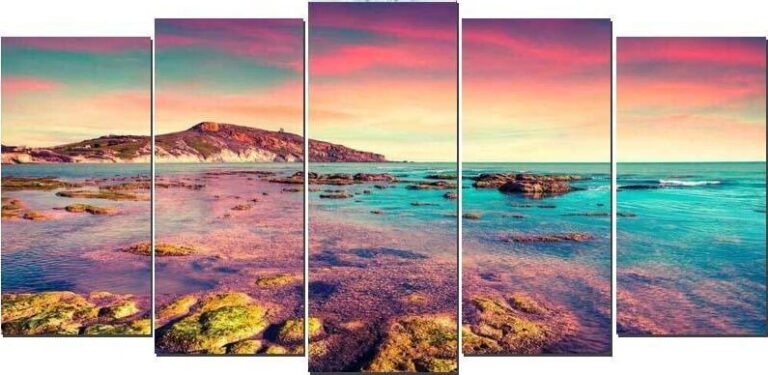 Diamond Painting Zee - Zonsondergang 5 Luiken voorbeeldafbeelding van het volledige ontwerp