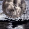 Diamond Painting Zeilboot In Volle Maan voorbeeldafbeelding van het volledige ontwerp
