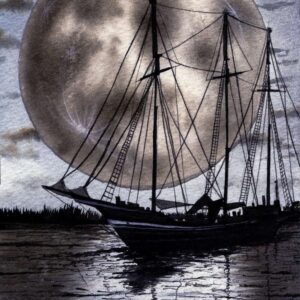 Diamond Painting Zeilboot In Volle Maan voorbeeldafbeelding van het volledige ontwerp
