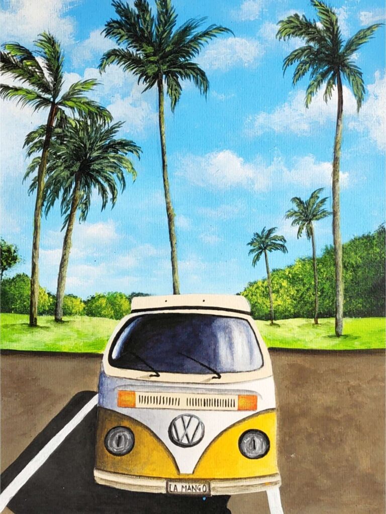 Diamond Painting Zomerhemel & Gele Bestelwagen voorbeeldafbeelding van het volledige ontwerp
