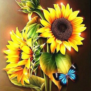 Diamond Painting Zonnebloem - Vlinder voorbeeldafbeelding van het volledige ontwerp