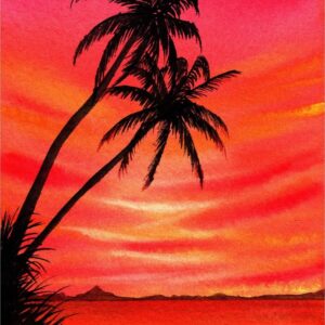 Diamond Painting Zonsondergang Achter Palmbomen voorbeeldafbeelding van het volledige ontwerp