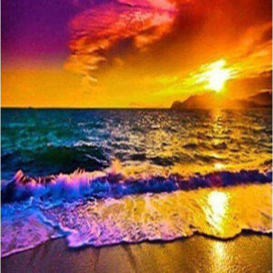 Diamond Painting Zonsondergang Branding Strand Zee voorbeeldafbeelding van het volledige ontwerp