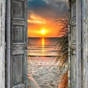 Diamond Painting Zonsondergang Deur Zand voorbeeldafbeelding van het volledige ontwerp