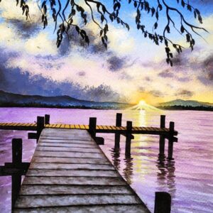 Diamond Painting Zonsondergang En Meeroever voorbeeldafbeelding van het volledige ontwerp