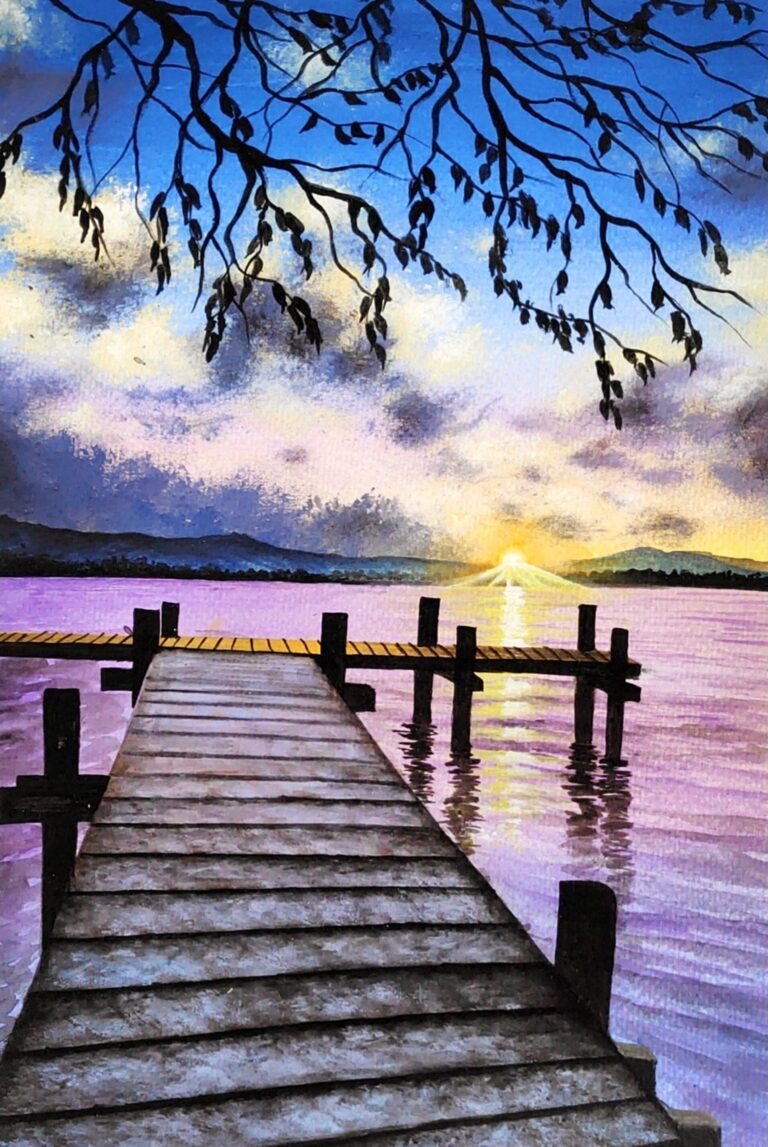 Diamond Painting Zonsondergang En Meeroever voorbeeldafbeelding van het volledige ontwerp