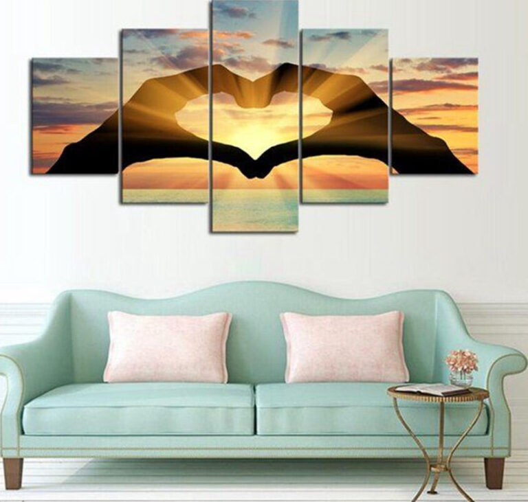 Diamond Painting Zonsondergang - Hartje 5 Luiken voorbeeldafbeelding van het volledige ontwerp