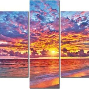 Diamond Painting Zonsondergang In de Zee Vijfluik voorbeeldafbeelding van het volledige ontwerp