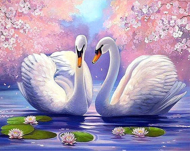 Diamond Painting Zwaan voorbeeldafbeelding van het volledige ontwerp