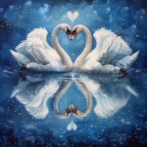 Diamond Painting Zwanen reflectie voorbeeldafbeelding van het volledige ontwerp