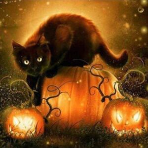 Diamond Painting Zwarte Kat Halloween voorbeeldafbeelding van het volledige ontwerp