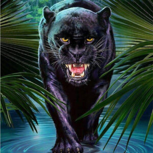 Diamond Painting Zwarte Panter Jungle voorbeeldafbeelding van het volledige ontwerp