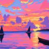 Diamond Painting Gauguin’s Tahitiaanse zonsondergangschilderij voorbeeldafbeelding van het volledige ontwerp