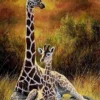 Diamond Painting Giraf Moeder en Kind voorbeeldafbeelding van het volledige ontwerp