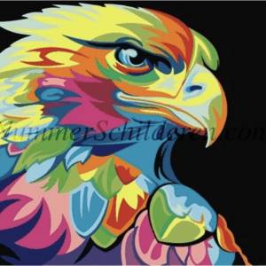 Diamond Painting Kleurrijke arend op zwarte achtergrond voorbeeldafbeelding van het volledige ontwerp
