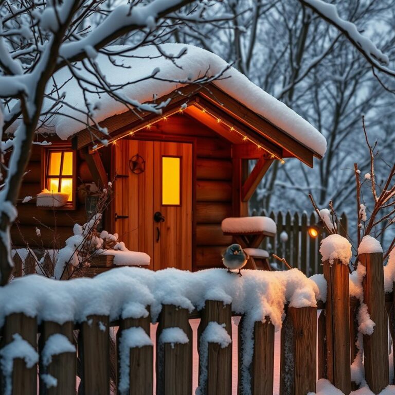 Diamond Painting Knusse winterhut met besneeuwde bomen voorbeeldafbeelding van het volledige ontwerp