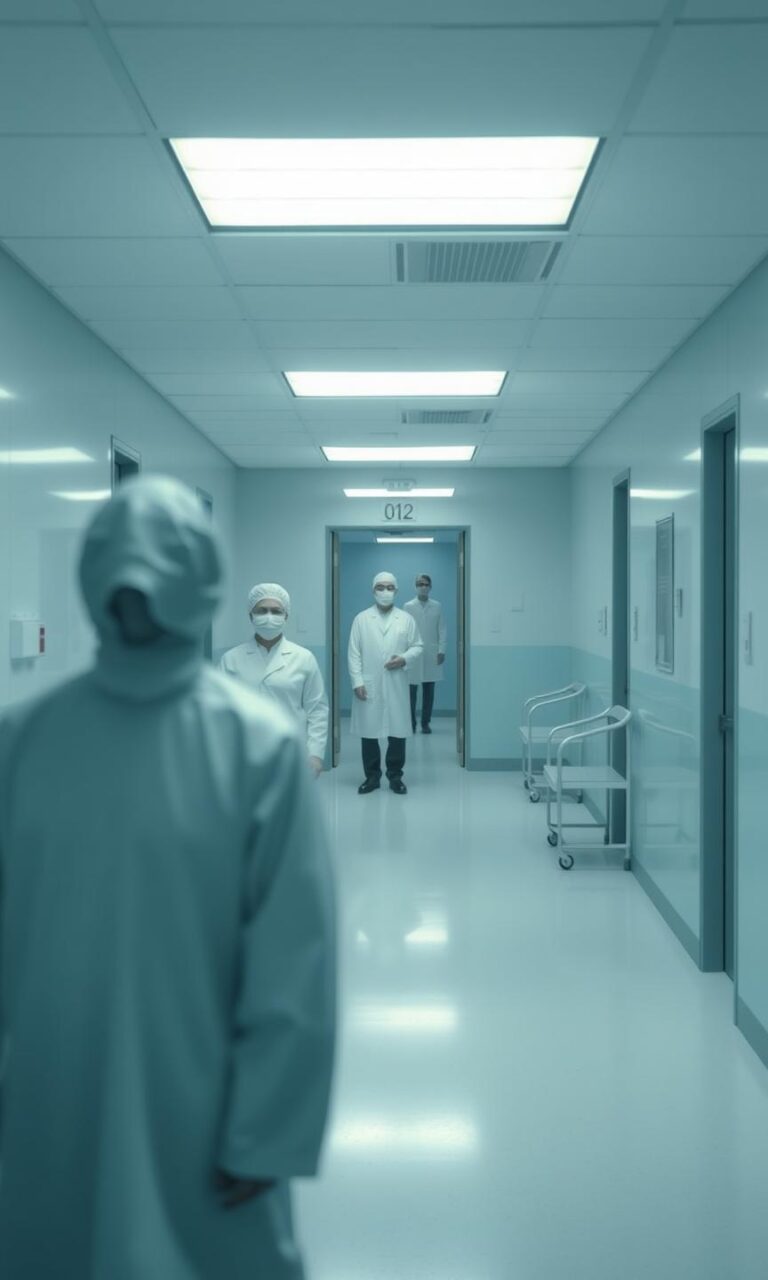 Diamond Painting Koude Kliniek, Bleke Gestalten voorbeeldafbeelding van het volledige ontwerp