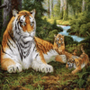 Diamond Painting Leeuw met twee welpen voorbeeldafbeelding van het volledige ontwerp