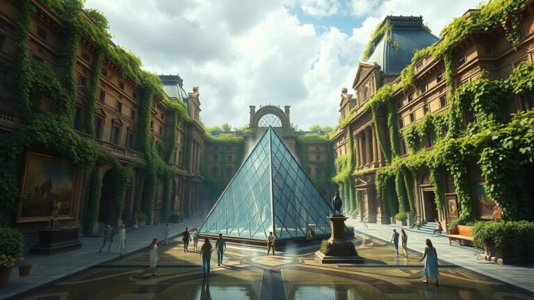 Diamond Painting Louvre: Kunst ontmoet de natuur voorbeeldafbeelding van het volledige ontwerp