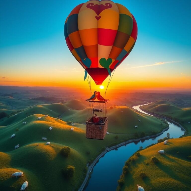 Diamond Painting Luchtballonvaart voor geliefden voorbeeldafbeelding van het volledige ontwerp