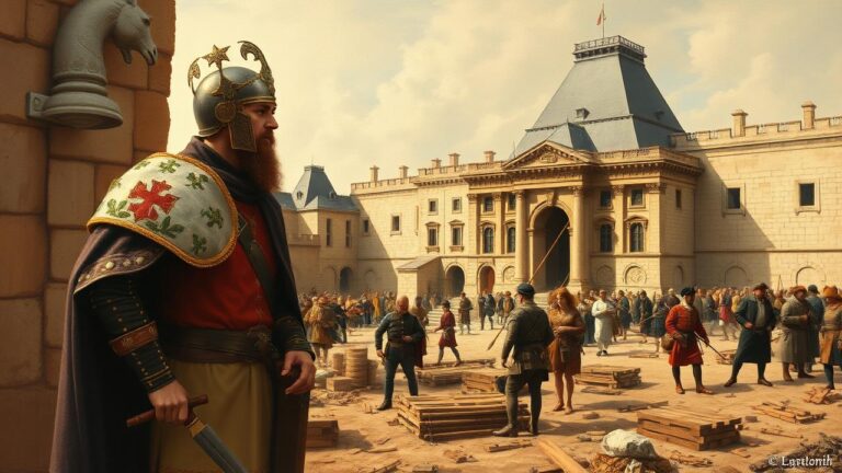 Diamond Painting Middeleeuws Louvre: Bouwsteen van Parijs voorbeeldafbeelding van het volledige ontwerp
