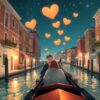 Diamond Painting Romantische gondelvaart Venetië bij nacht voorbeeldafbeelding van het volledige ontwerp
