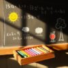 Diamond Painting Schoolbord met kleurrijke krijtjes voorbeeldafbeelding van het volledige ontwerp