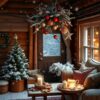 Diamond Painting Sfeervolle kerstboom door het raam voorbeeldafbeelding van het volledige ontwerp