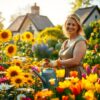 Diamond Painting Sterke vrouw, bloeiende tuin voorbeeldafbeelding van het volledige ontwerp