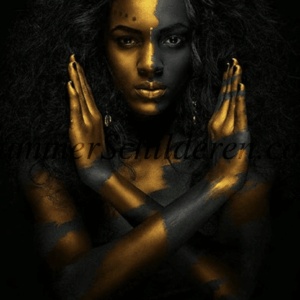 Diamond Painting Stoere vrouw met camouflage voorbeeldafbeelding van het volledige ontwerp